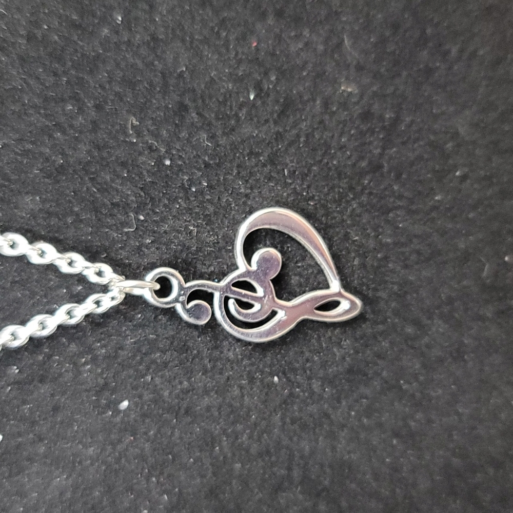 Music note heart silver necklace